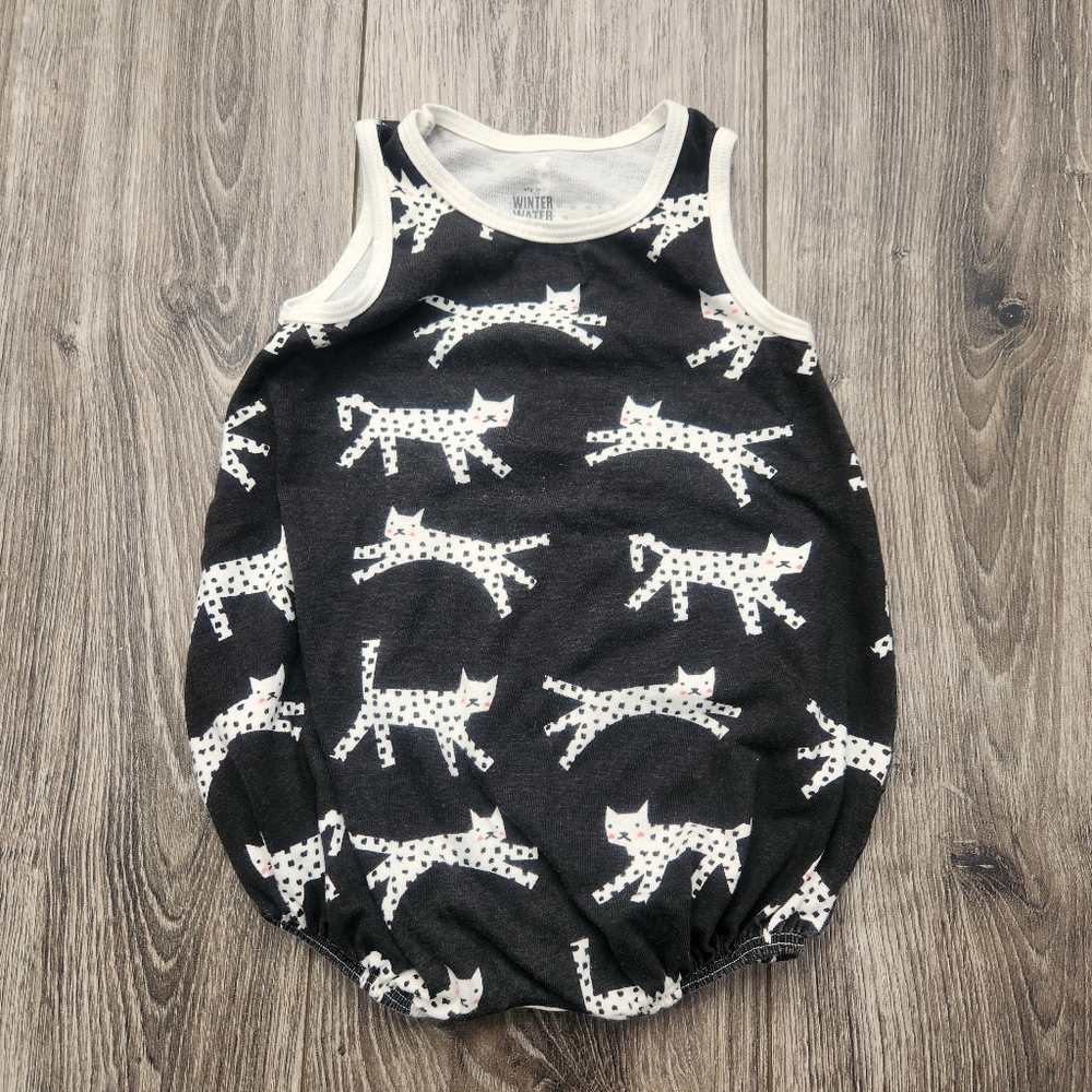 Winter Water Factory Cat Print Bubble Romper 12M